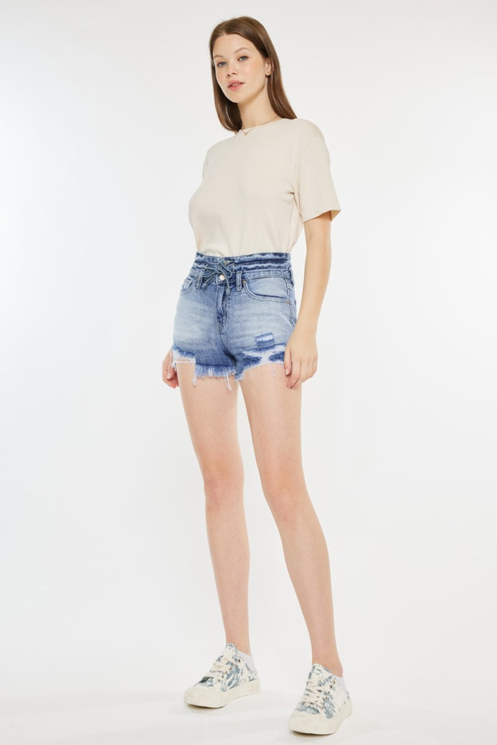 Kancan High Rise Frayed Hem Denim Shorts - UrbanEthereal