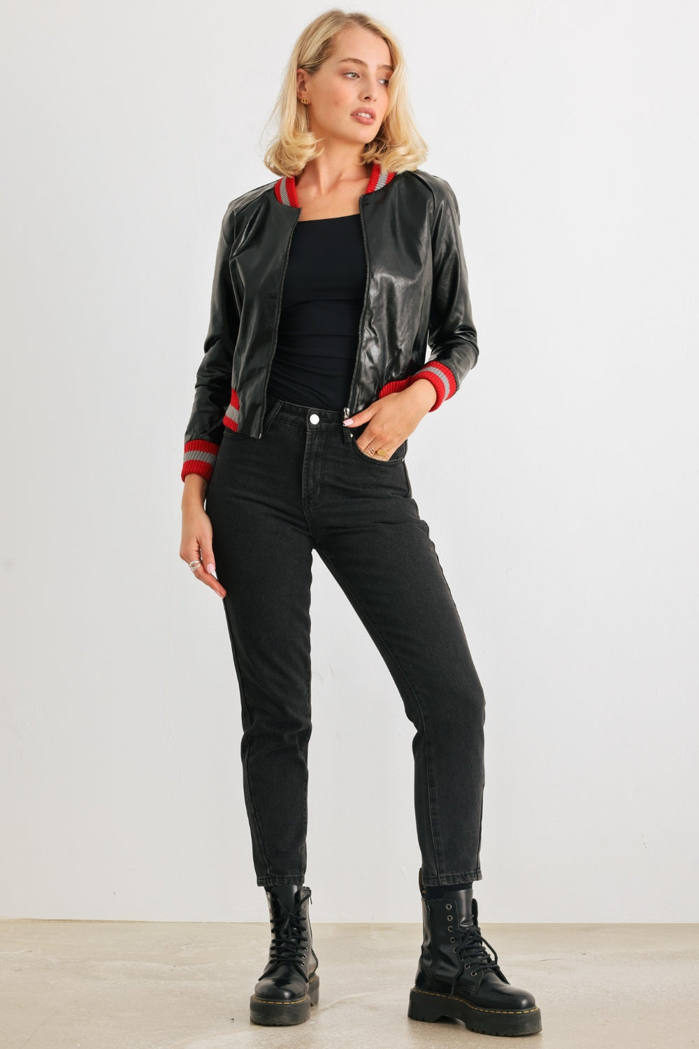 Comme PU Leather Baseball Collar Long Sleeve Jacket - UrbanEthereal
