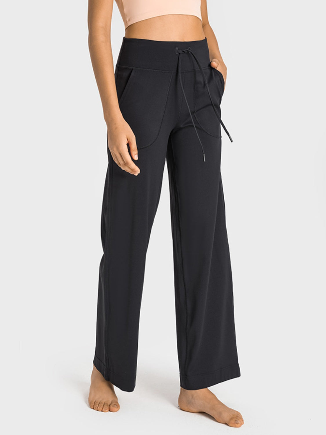 Drawstring Waist Wide Leg Sports Pants with Pockets - UrbanEthereal