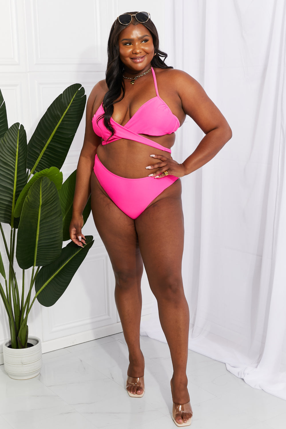 Marina West Swim Summer Splash Halter Bikini Set in Pink - UrbanEthereal