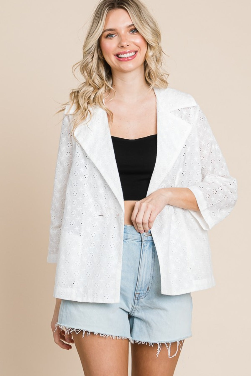 Culture Code Double Breasted Eyelet Jacket with Pockets - UrbanEthereal