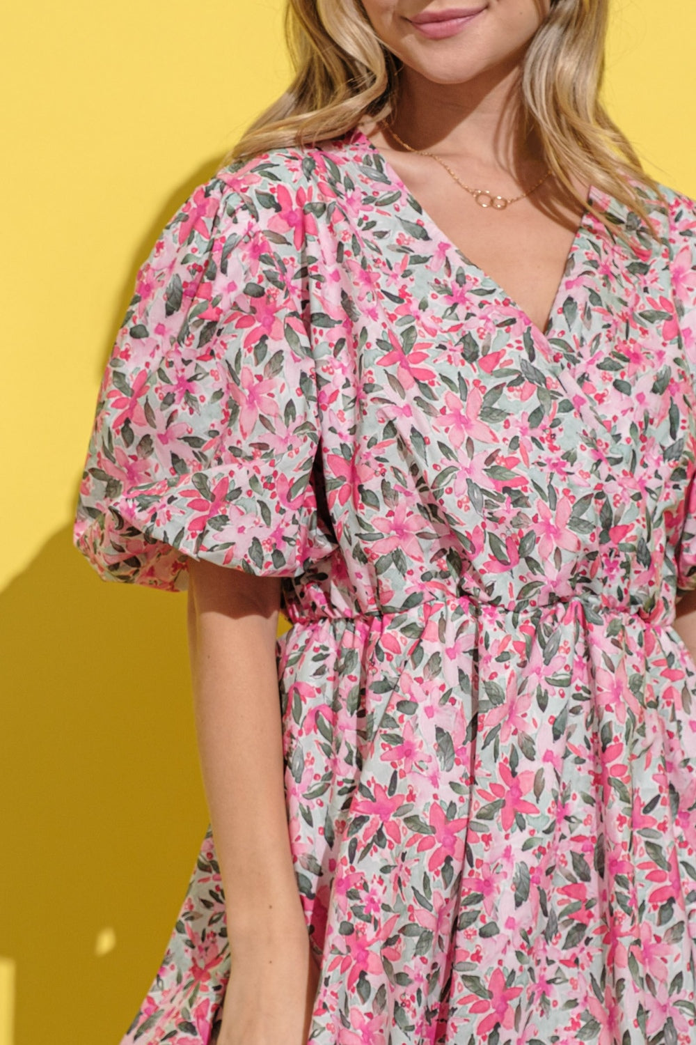 And The Why Full Size Floral Surplice Puff Sleeve Dress - UrbanEthereal