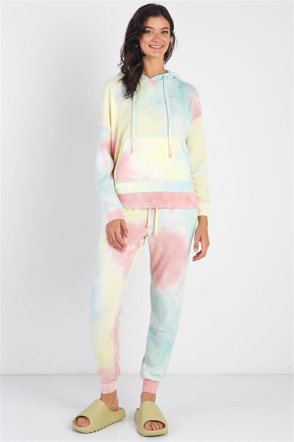 Cherish Apparel Drawstring Tie-Dye Dropped Shoulder Hoodie - UrbanEthereal