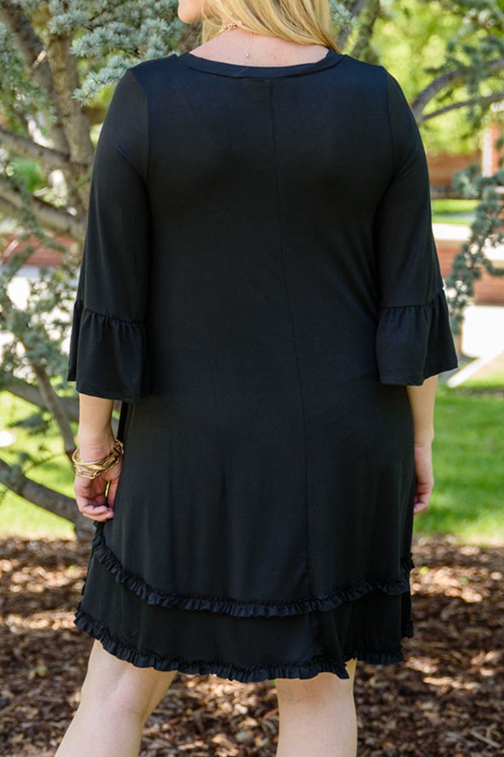 Plus Size Frill Trim Flounce Sleeve Dress - UrbanEthereal