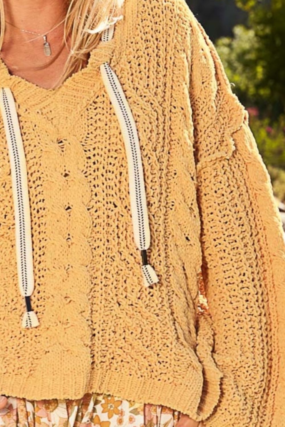 POL Cable Knit Hooded Chenille Sweater - UrbanEthereal