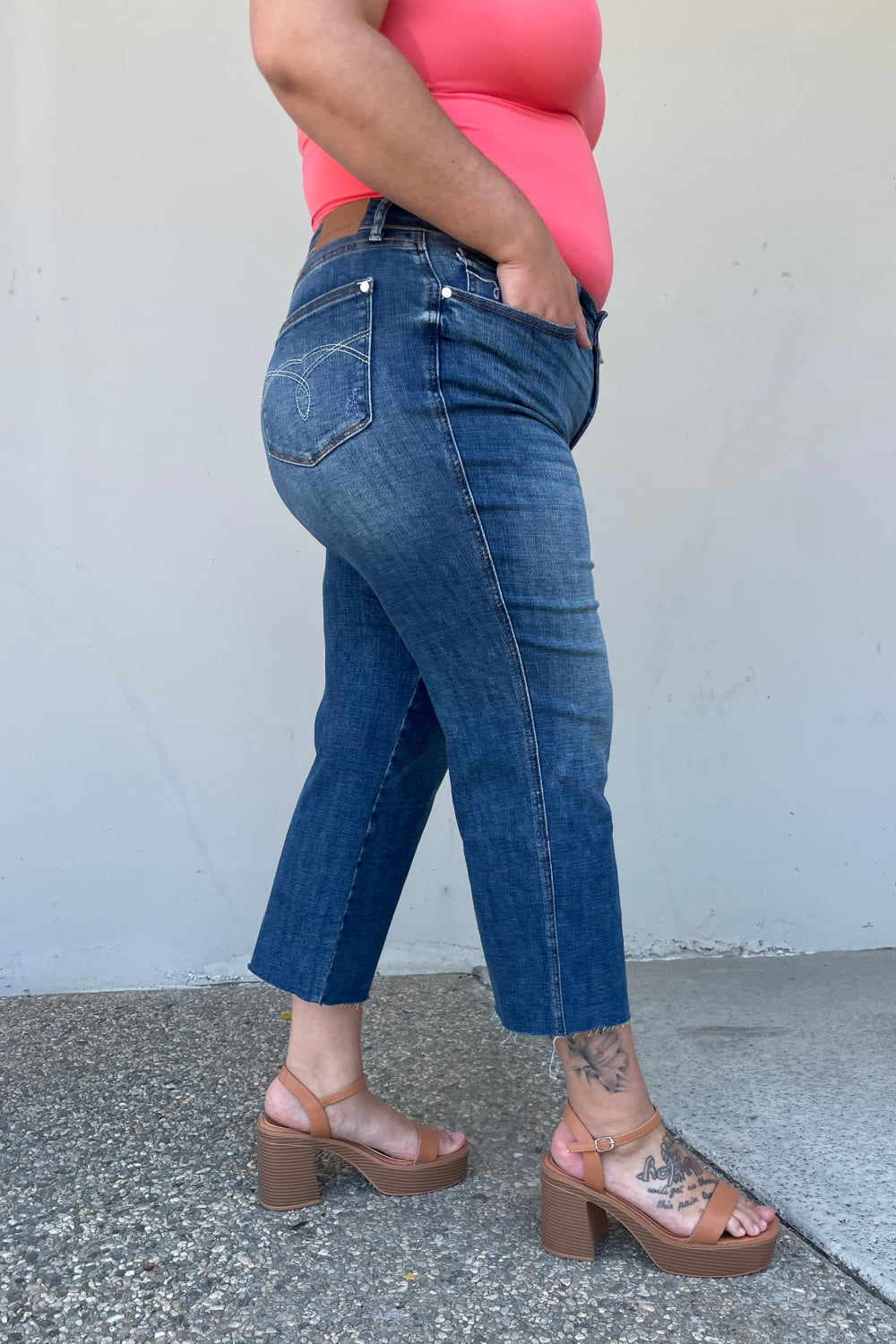 Judy Blue Renee Full Size Medium Wash Wide Leg Cropped Jeans - UrbanEthereal