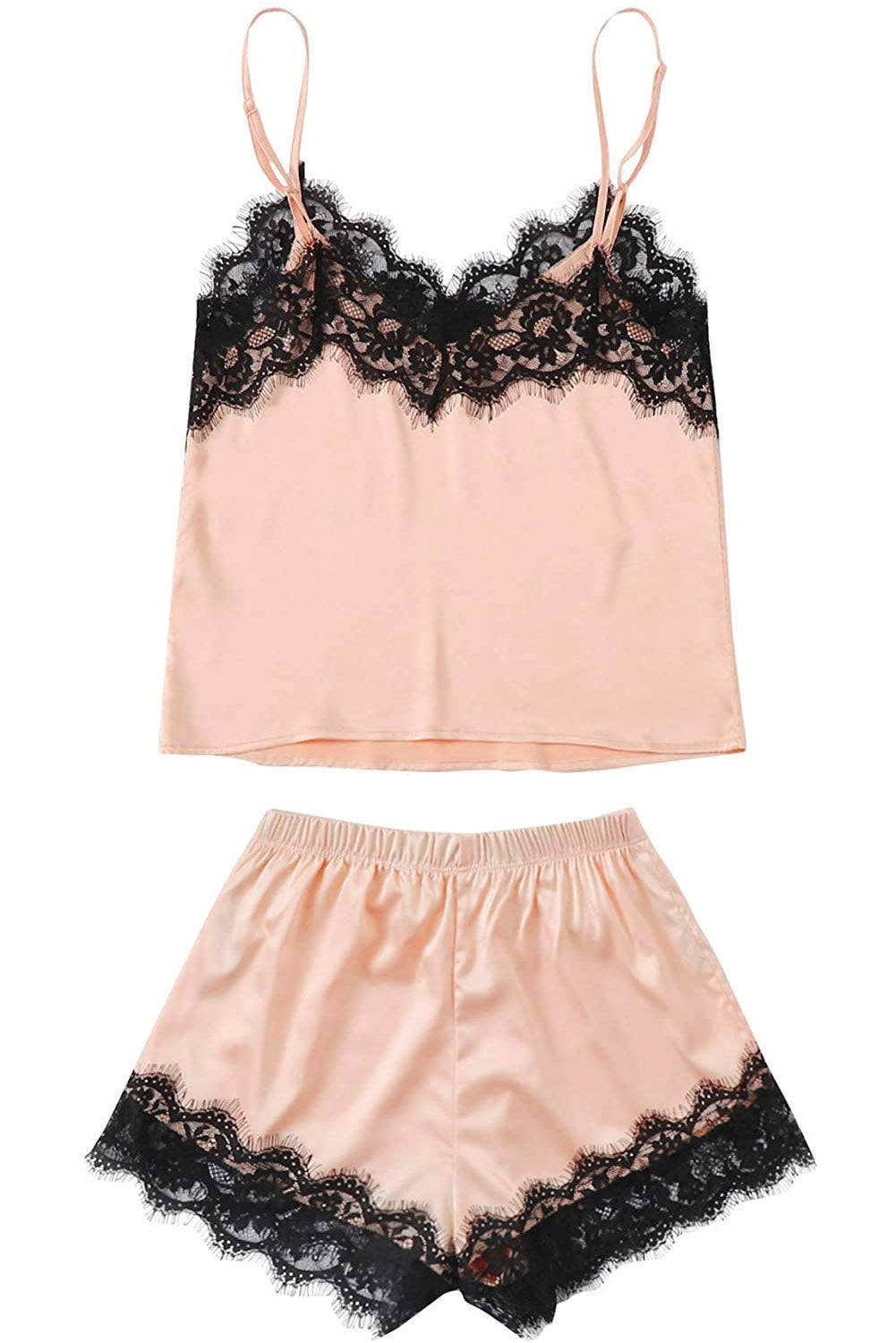 Lace Detail Spaghetti Strap Top and Shorts Lounge Set - UrbanEthereal