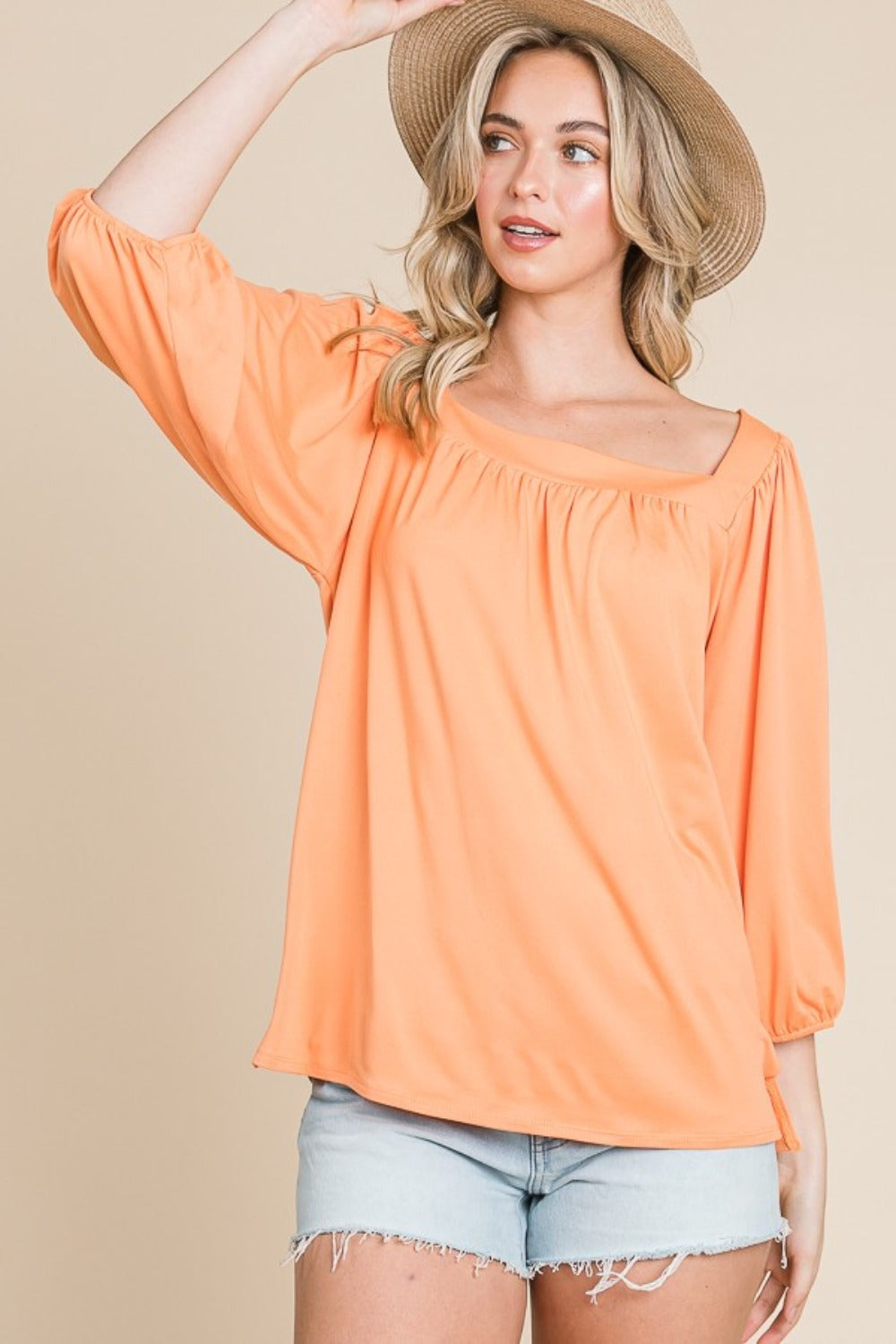 Culture Code Square Neck Puff Sleeve Top - UrbanEthereal