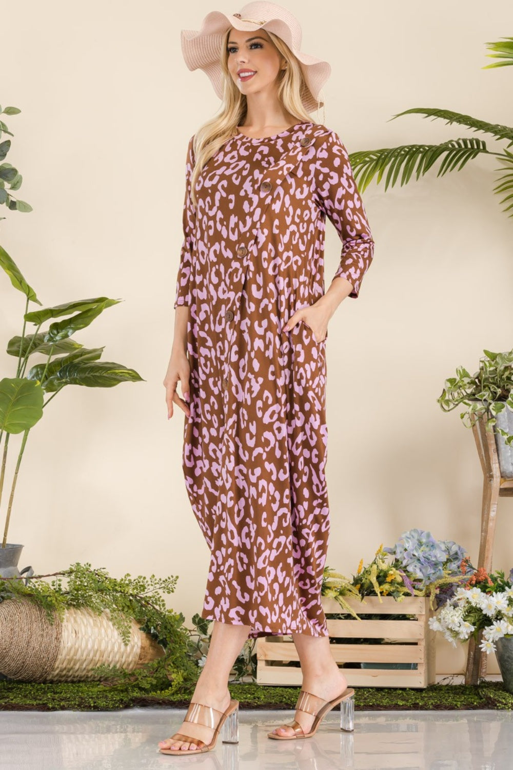 Celeste Full Size Leopard Contrast Dress with Pockets - UrbanEthereal