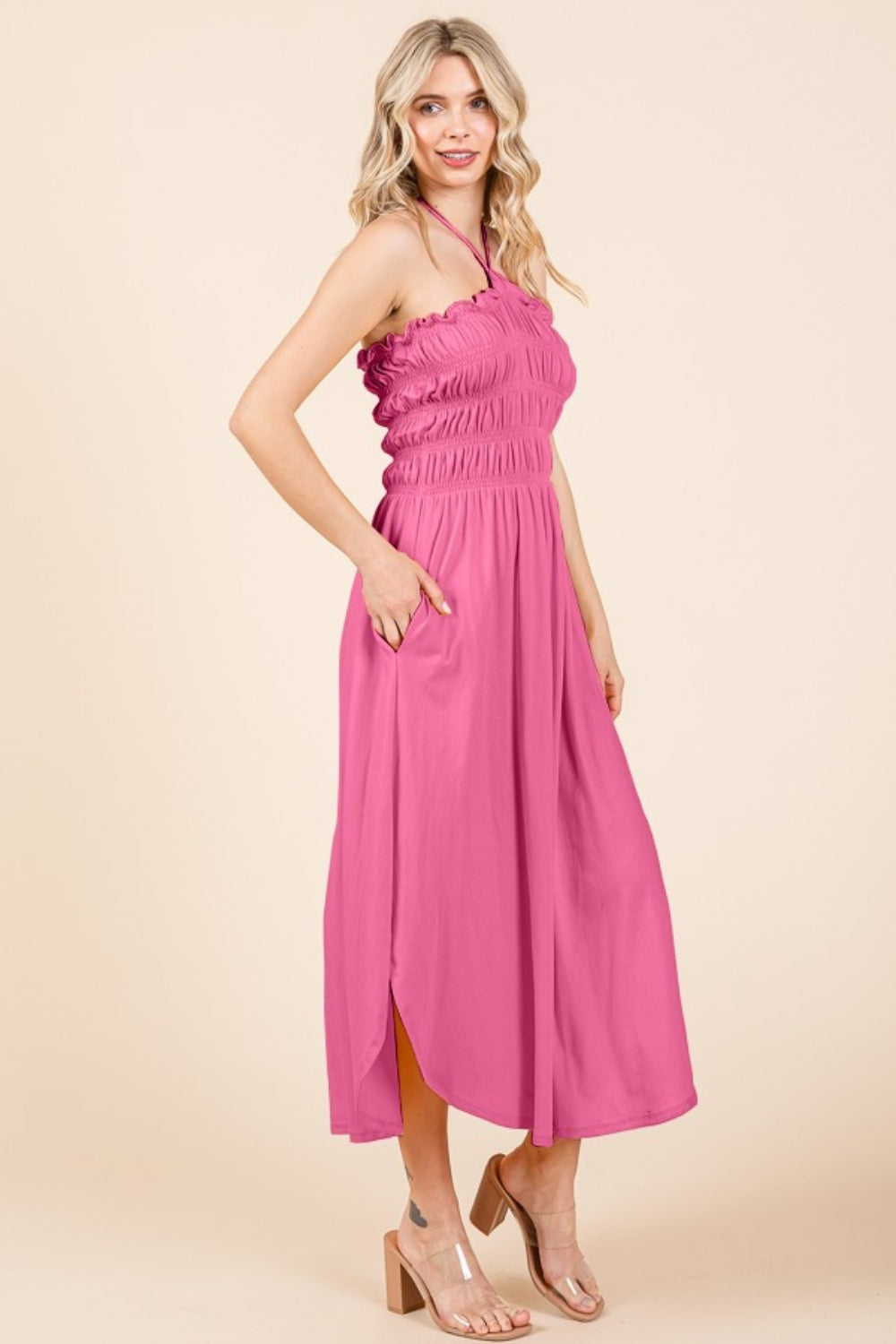 Culture Code Tie Back Shirring Dress with Pockets - UrbanEthereal