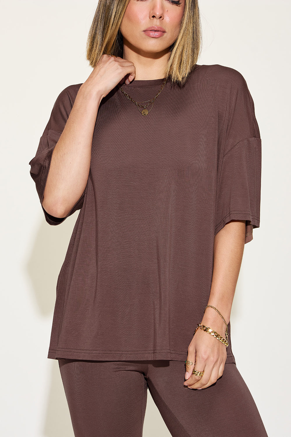 Basic Bae Full Size Bamboo Drop Shoulder T-Shirt and Flare Pants Set - UrbanEthereal