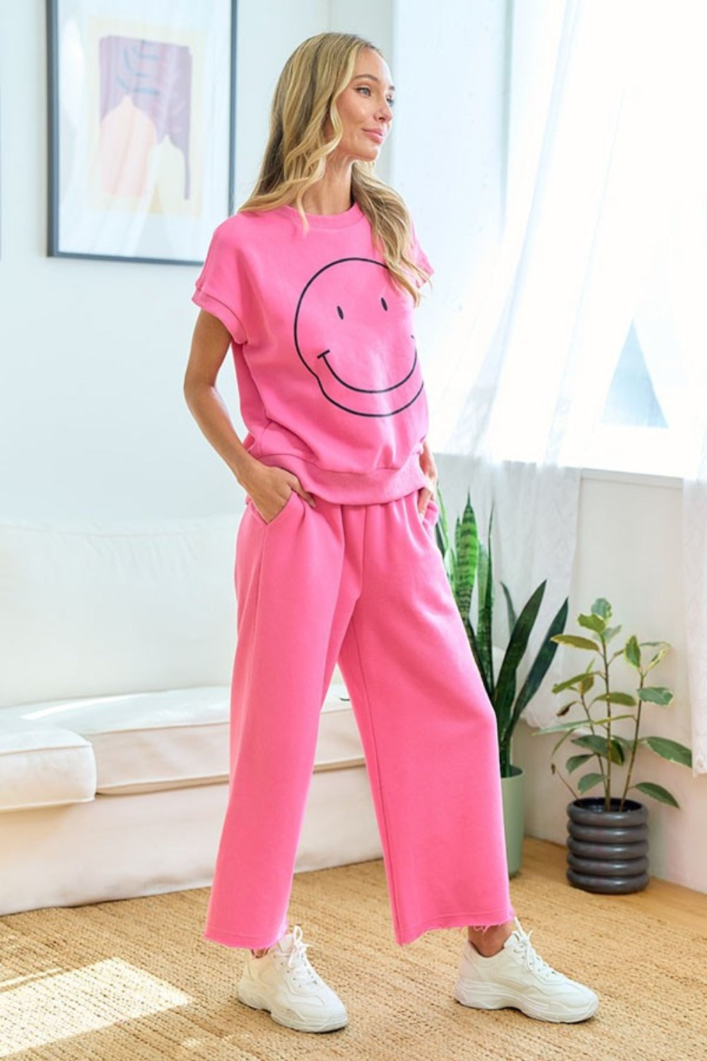 First Love Smile Face Drop Shoulder Brushed Inside T-Shirt - UrbanEthereal