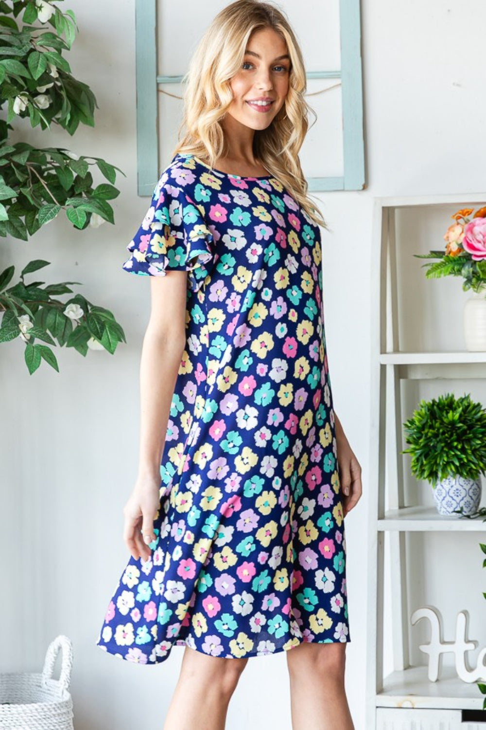Heimish Full Size Floral Ruffled Short Sleeve Dress with Pockets - UrbanEthereal