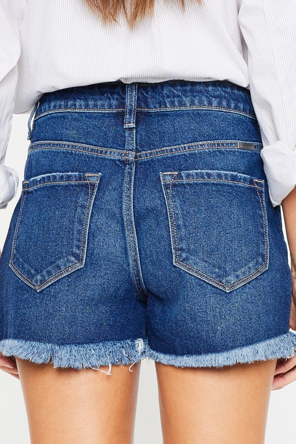 Kancan High Rise Frayed Hem Denim Shorts - UrbanEthereal