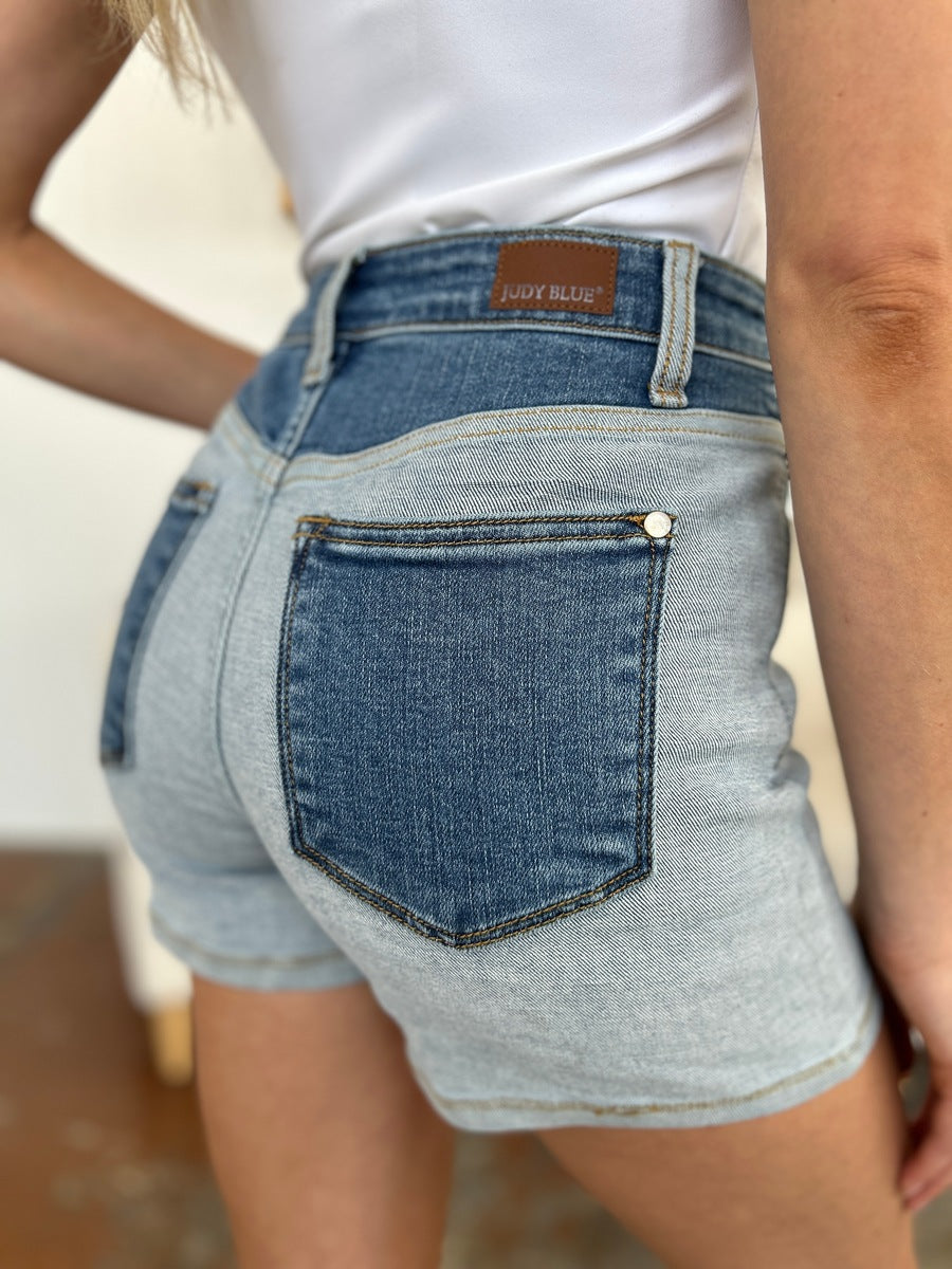 Judy Blue Full Size Color Block Denim Shorts - UrbanEthereal