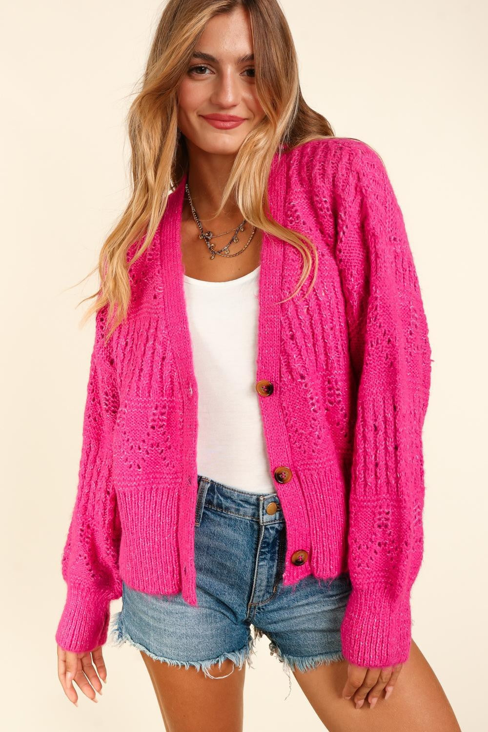 Haptics Full Size Button Down Crop Long Sleeve Cardigan - UrbanEthereal