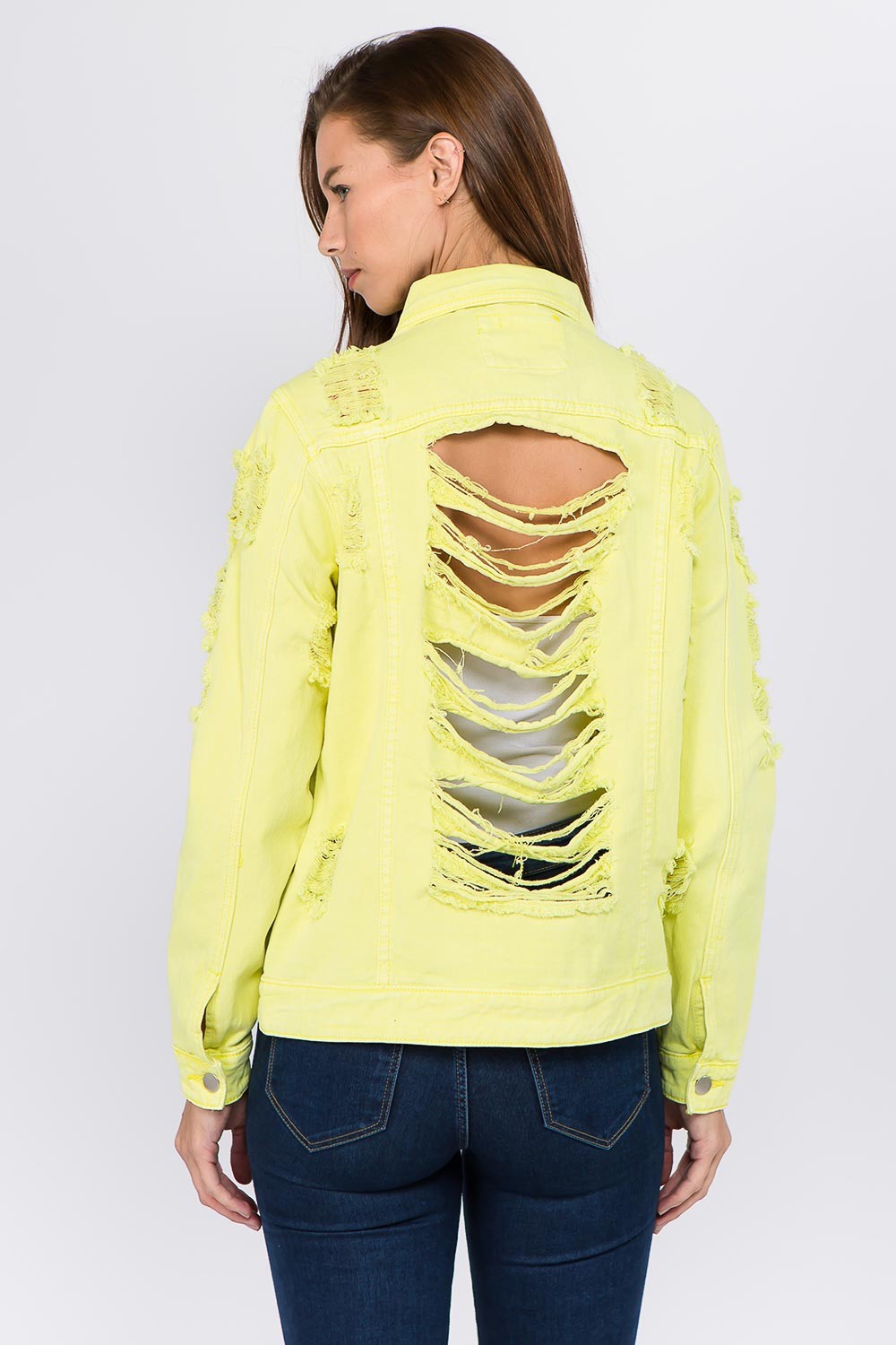 American Bazi Distressed Back Button Down Denim Jacket - UrbanEthereal