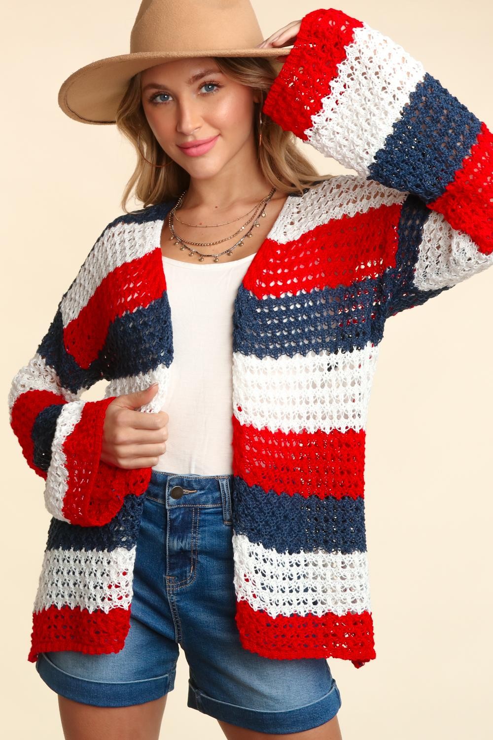 Haptics Full Size Open Front Long Sleeve Stripe Cardigan - UrbanEthereal