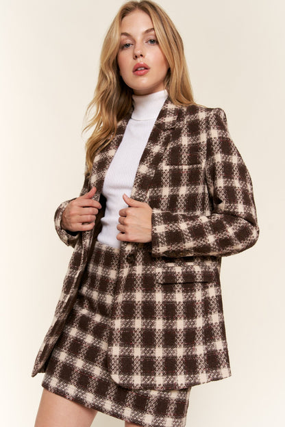 And The Why Full Size Plaid Brushed One Button Blazer - UrbanEthereal