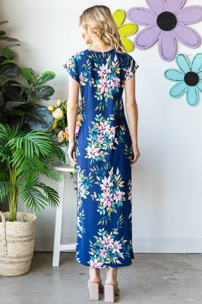 Heimish Full Size Floral Short Sleeve Slit Dress - UrbanEthereal