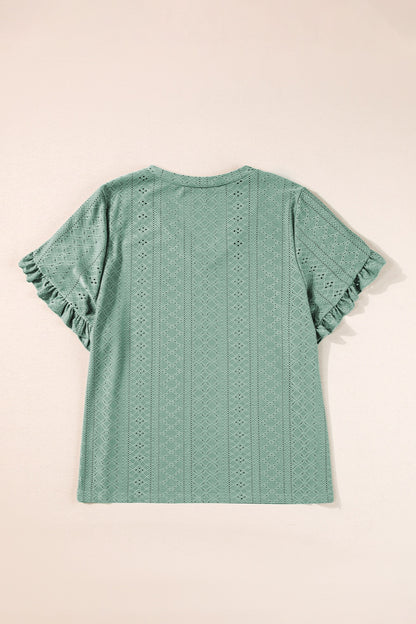 Plus Size Eyelet V-Neck Petal Sleeve Blouse - UrbanEthereal