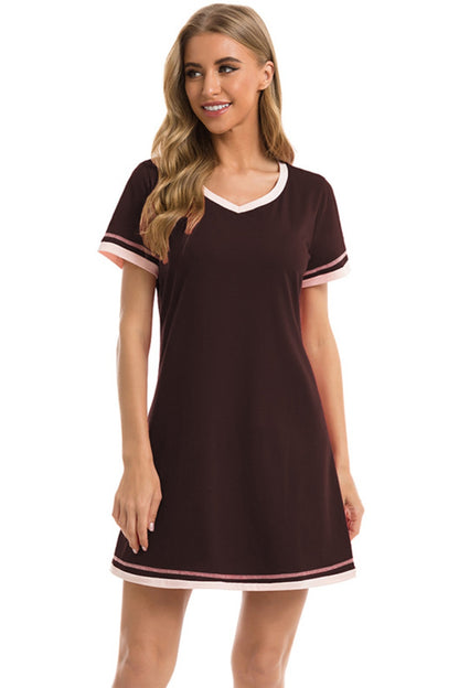 Contrast Trim Short Sleeve Lounge Dress