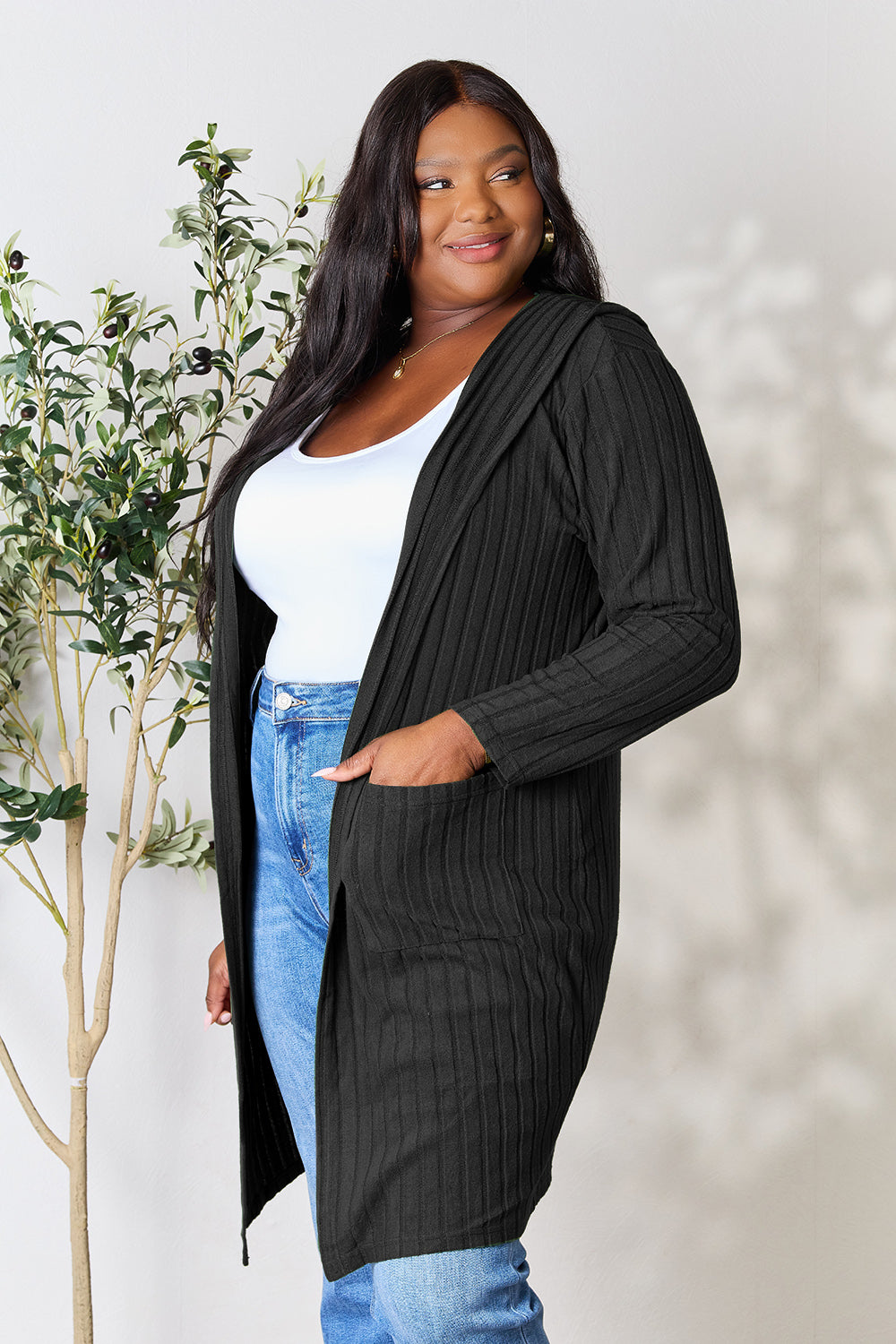 Basic Bae Full Size Hooded Sweater Cardigan - UrbanEthereal