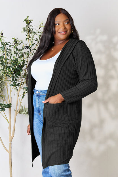 Basic Bae Full Size Hooded Sweater Cardigan - UrbanEthereal