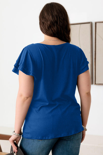 Gilli Plus Size Short Fluttery Sleeve Round Neck Top - UrbanEthereal
