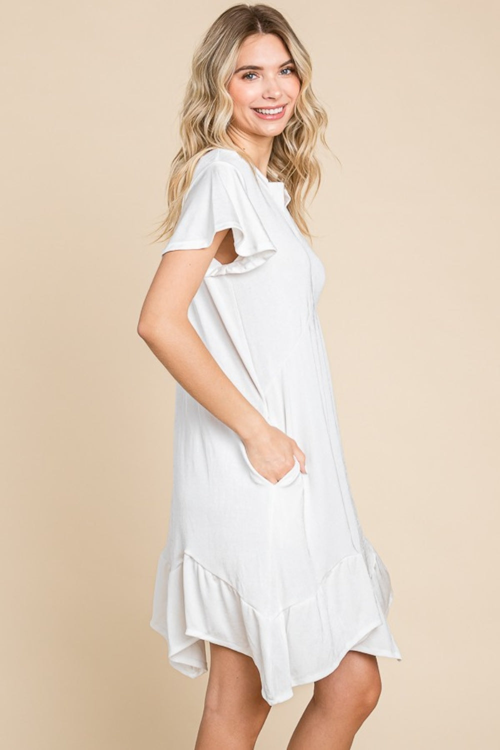 Culture Code Full Size Short Sleeve Ruffled Asymmetric Hem Dress - UrbanEthereal