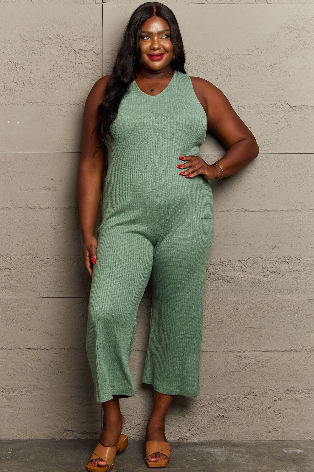 HEYSON Don't Get It Twisted Full Size Rib Knit Jumpsuit - UrbanEthereal