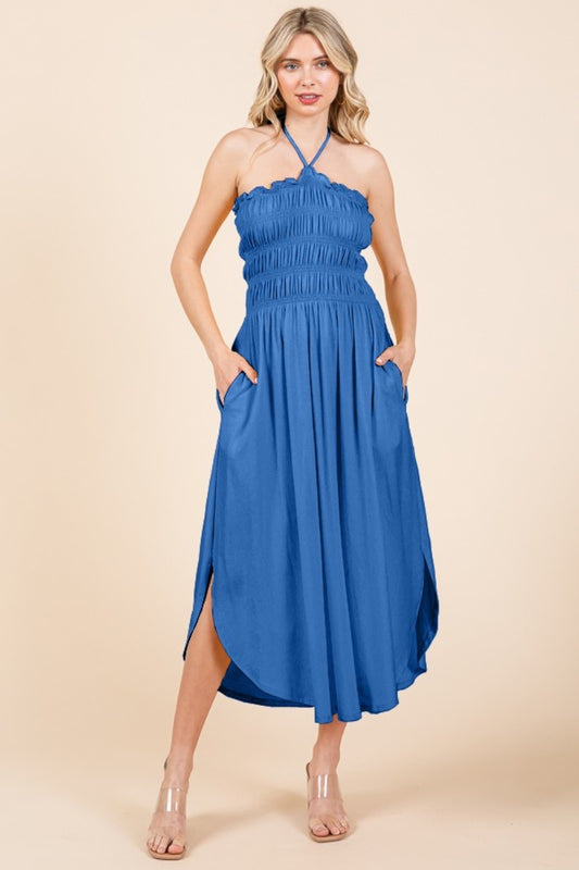 Culture Code Tie Back Shirring Dress with Pockets - UrbanEthereal