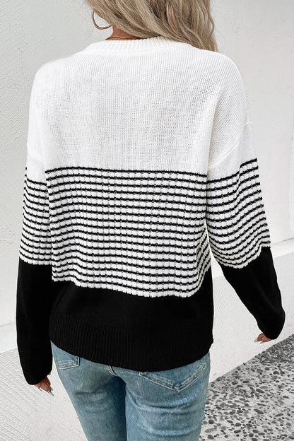 Perfee Striped Drop Shoulder Sweater