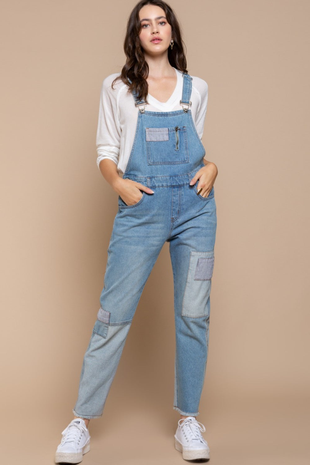 POL Front Chest Zipper Slim Leg Denim Overalls - UrbanEthereal