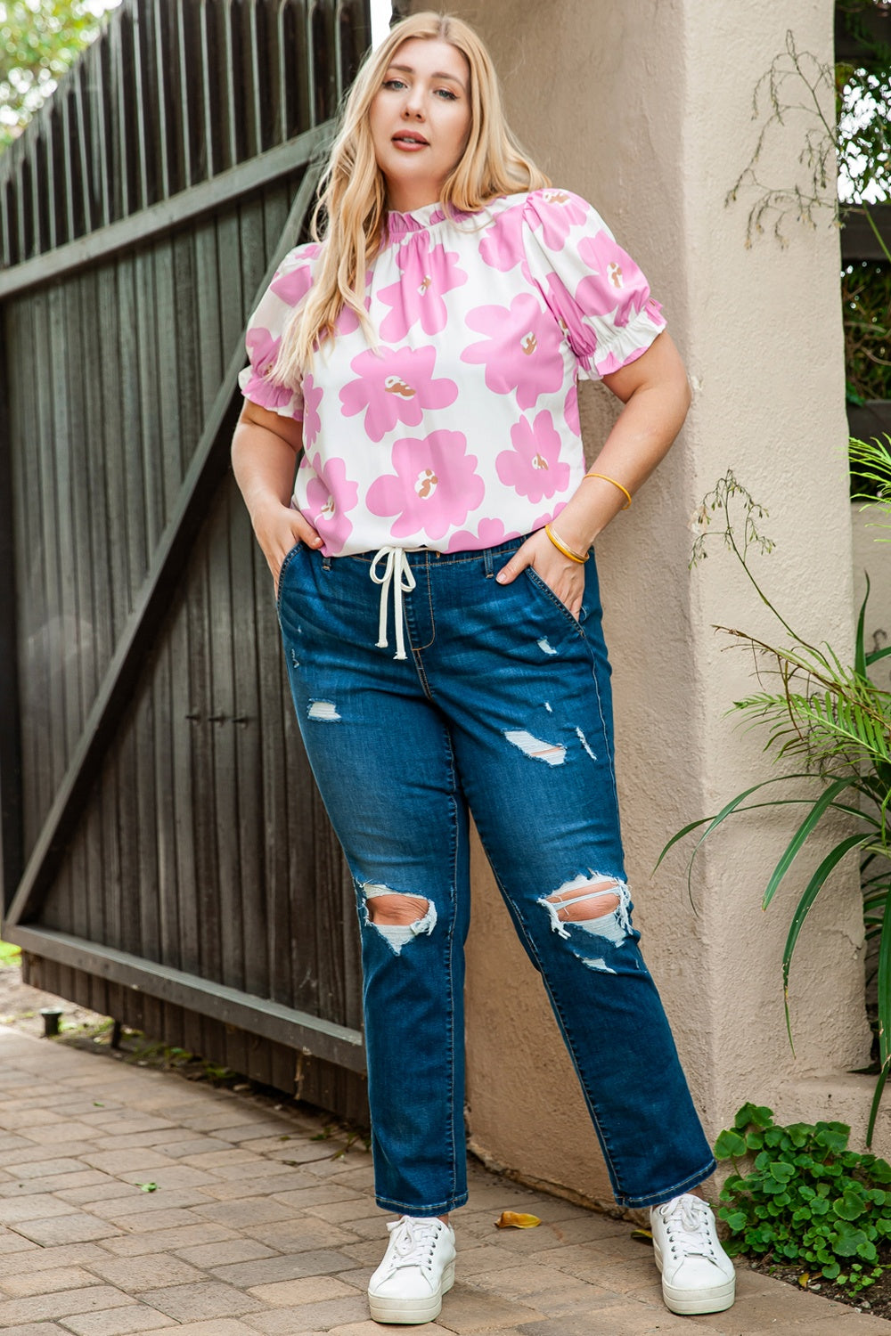 Plus Size Printed Round Neck Short Sleeve Top - UrbanEthereal