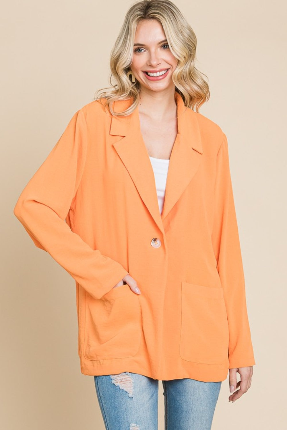 Culture Code One Button Long Sleeve Blazer with Pockets - UrbanEthereal