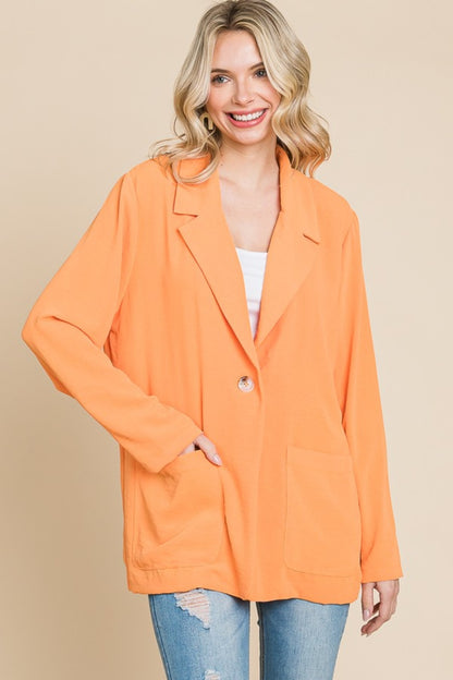 Culture Code One Button Long Sleeve Blazer with Pockets - UrbanEthereal