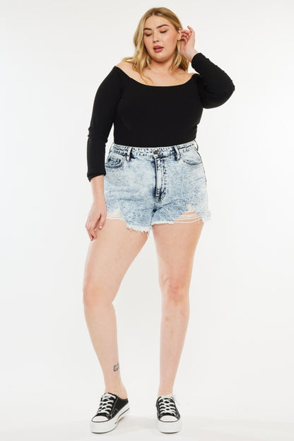 Kancan Full Size Distressed High Waist Denim Shorts - UrbanEthereal