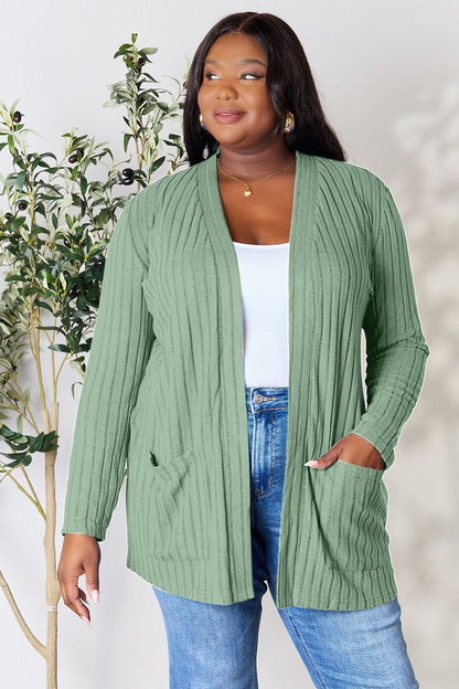 Basic Bae Full Size Ribbed Open Front Cardigan with Pockets - UrbanEthereal