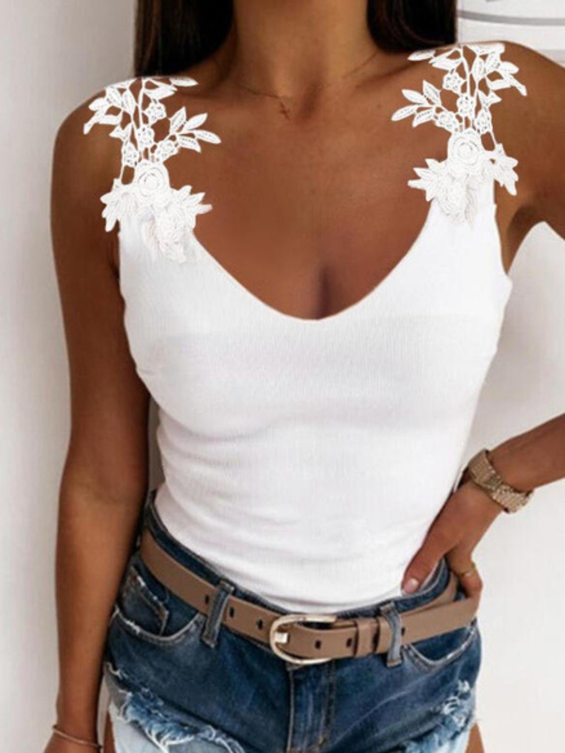Full Size Lace Detail Scoop Neck Tank - UrbanEthereal