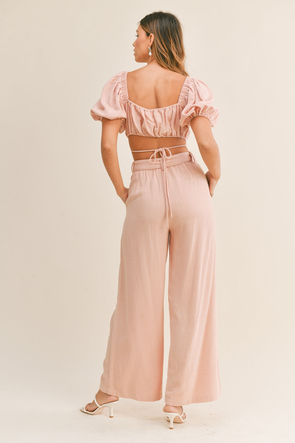MABLE Cut Out Drawstring Crop Top and Belted Pants Set - UrbanEthereal