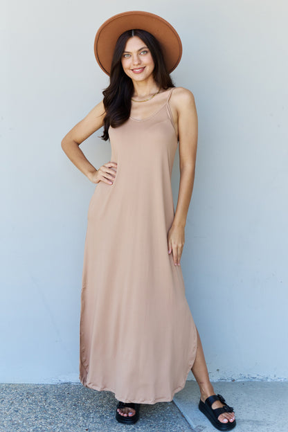 Ninexis Good Energy Full Size Cami Side Slit Maxi Dress in Camel - UrbanEthereal
