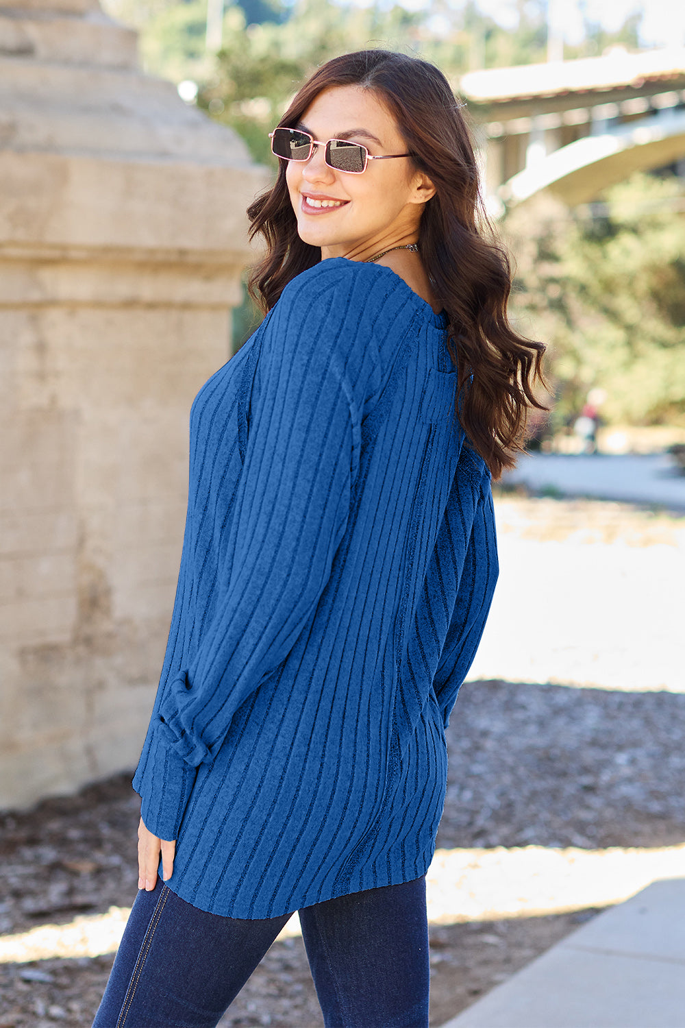 Basic Bae Full Size Ribbed Round Neck Long Sleeve Knit Top - UrbanEthereal