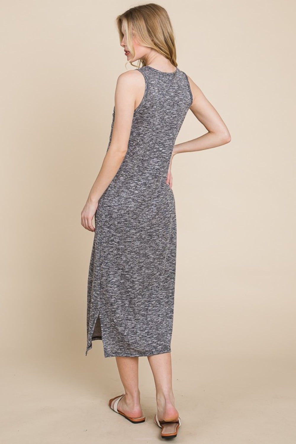 BOMBOM Round Neck Slit Midi Tank Dress - UrbanEthereal