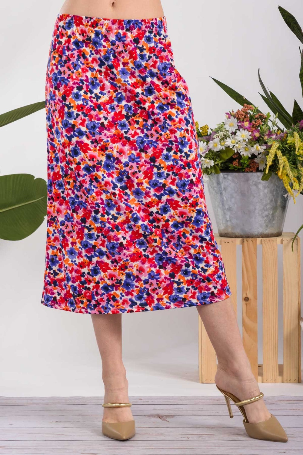 Celeste Full Size Floral A-Line Midi Skirt - UrbanEthereal