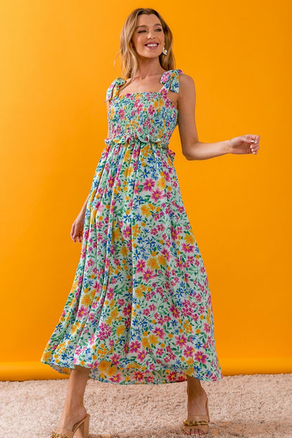 BiBi Floral Ruffle Trim Smocked Cami Dress - UrbanEthereal