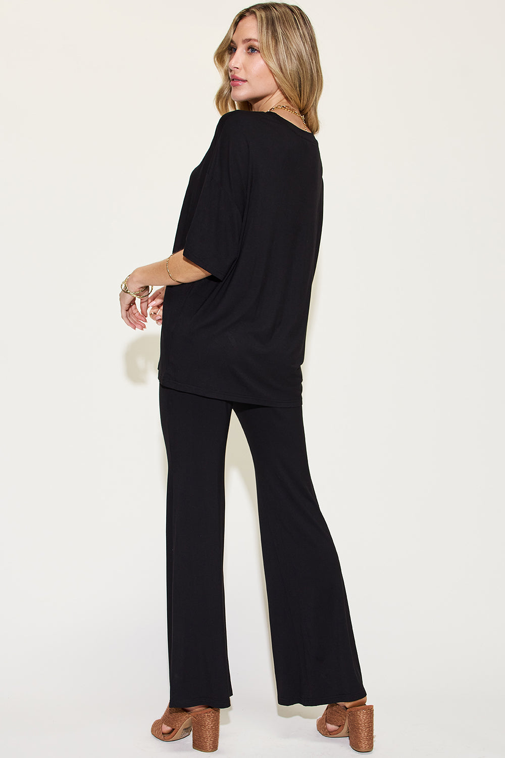 Basic Bae Full Size Bamboo Drop Shoulder T-Shirt and Flare Pants Set - UrbanEthereal