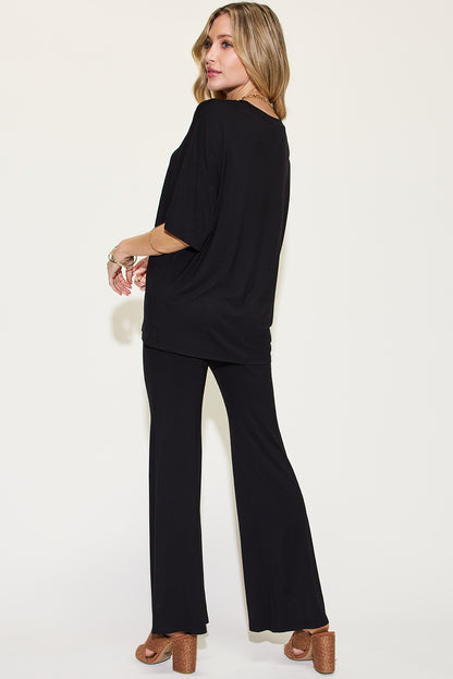 Basic Bae Full Size Bamboo Drop Shoulder T-Shirt and Flare Pants Set - UrbanEthereal