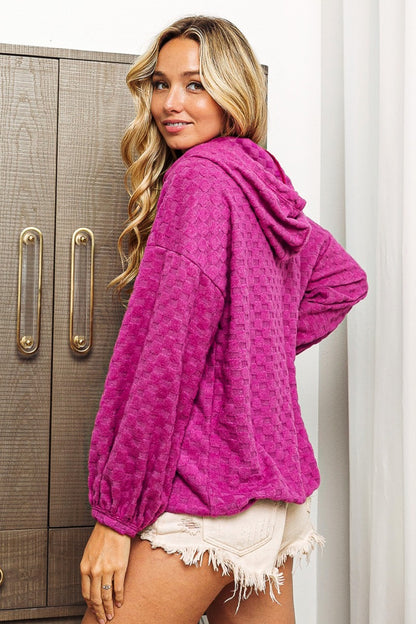 BiBi Brushed Checker Drawstring Long Sleeve Hoodie - UrbanEthereal