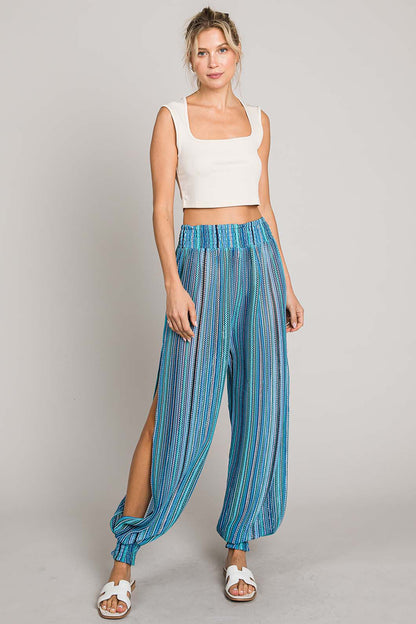 Cotton Bleu by Nu Label Striped Smocked Cover Up Pants - UrbanEthereal